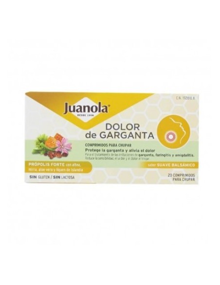 JUANOLA DOLOR DE GARGANTA PROPOLIS FORTE SABOR SUAVE BALSAMICO 20 COMPRIMIDOS